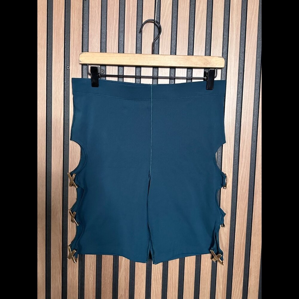 Savage x Fenty Biker Shorts XL Womens Blue Teal Cut Out Sport 7" Inseam